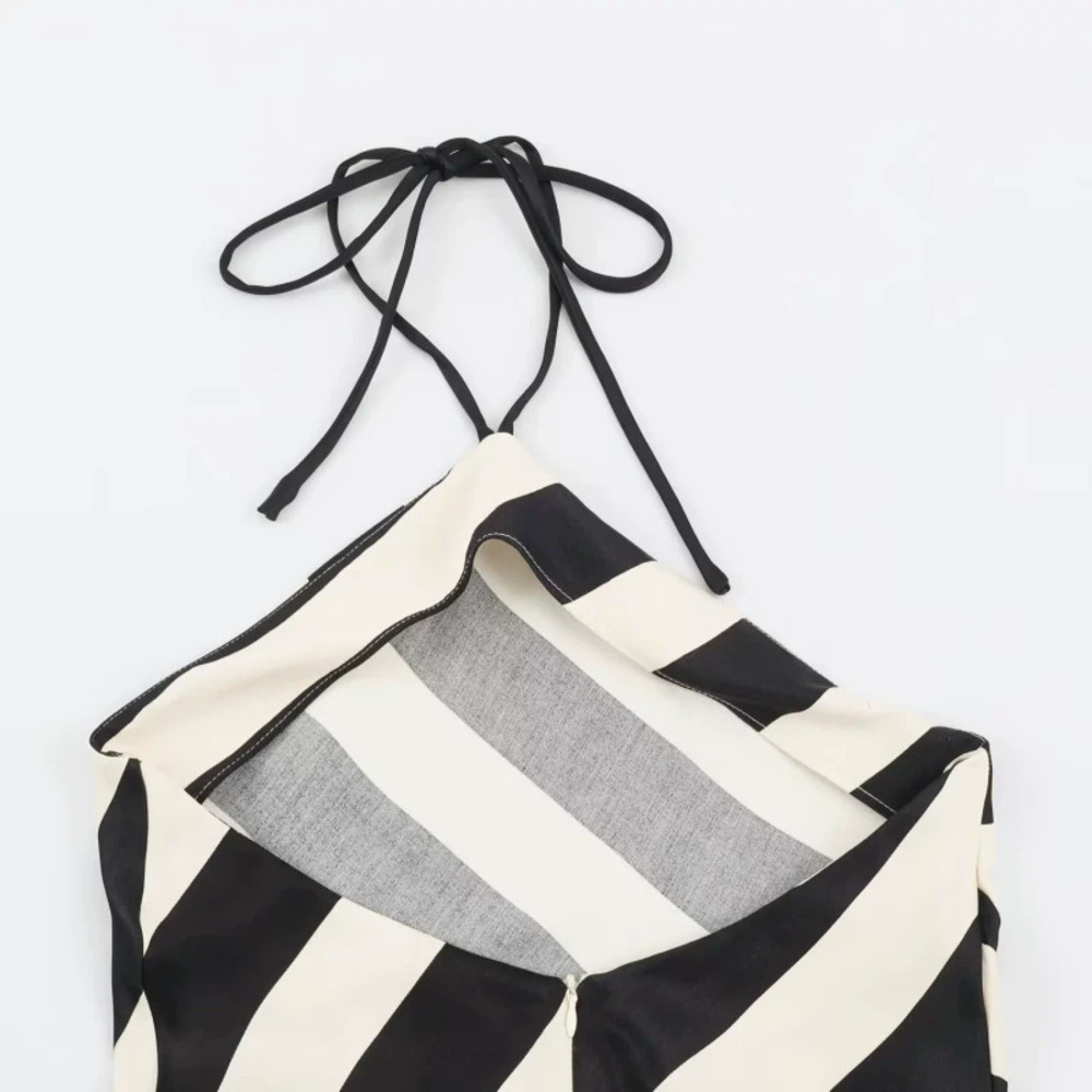 ZARA Hot Selling Backless Striped Halter Neck Dress
